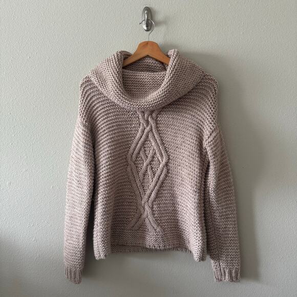 Wool Blend The Limited Blush Pink Cableknit Fisherman ChunkyKnit Neck Sweater XS - Picture 1 of 8